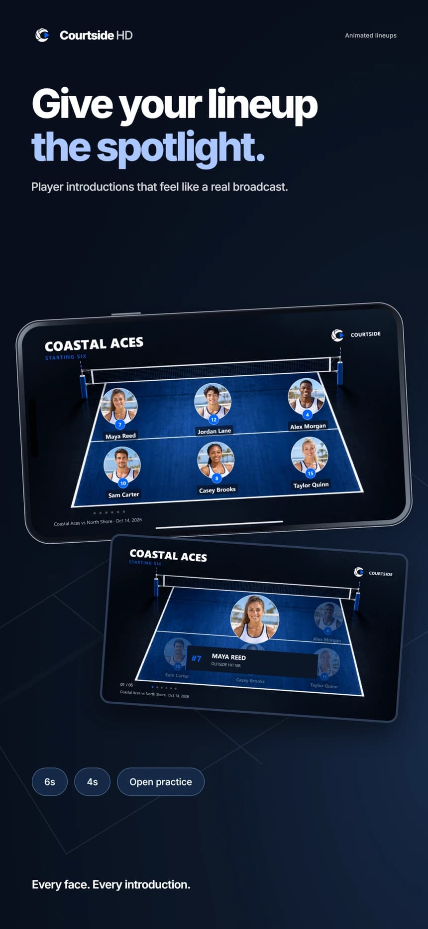 Courtside HD promotional preview of a six-player lineup and individual player spotlight